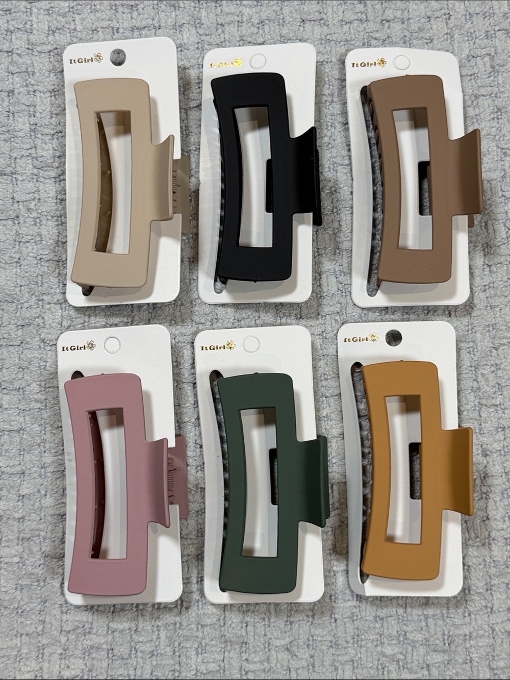 Bundle of Six Matte Rectangular Claw Hair Clips 4” Fall Colors NEW